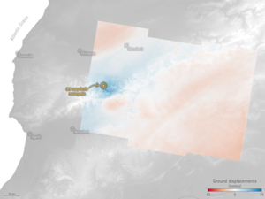 Sentinel-1 ujawnia zmiany po trzęsieniu ziemi w Maroku <br />
Mapa deformacji