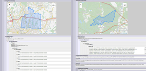 [aktualizacja] Jak działa przeglądarka APP przygotowana przez resort rozwoju? <br />
Zapis geometrii w pliku z Cieszyna (z lewej) oraz z Osiecznicy (z prawej)