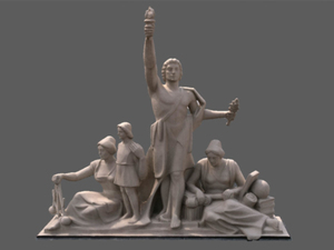 Apoteoza Wiedzy pod lupą studentki WGiK PW <br />
Model 3D rzeźby "Apoteoza Wiedzy", widok z przodu (źródło: Julia Domachowska)
