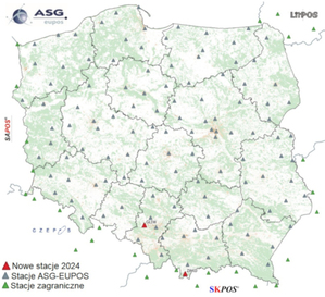 Dwie nowe stacje referencyjne ASG-EUPOS na południu kraju <br />
Rozmieszczenie stacji referencyjnych ASG-EUPOS