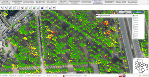 Jest już mapa koron drzew dla całej Warszawy <br />
Mapa Koron Drzew - defoliacja