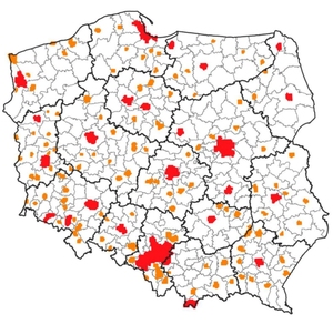 GUGiK o planach pozyskiwania ortofotomapy w 2021 roku <br />
Ortofotomapy zlecone przez GUGiK na 2021 r. (czerwony - 5 cm, żołty - 10 cm)