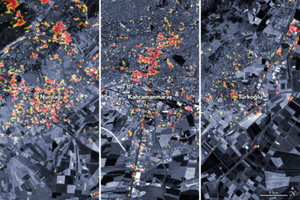 Trzęsienie ziemi w Turcji i Syrii okiem satelitów <br />
Mapa potencjalnych zniszczeń bazująca na danych z satelity ALOS-2 (źródło: NASA)