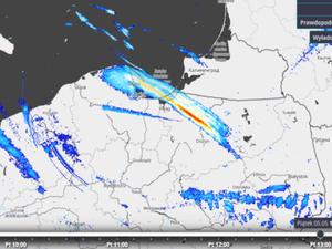 Nietypowe odczyty radarowe nad Bałtykiem <br />
Mapa natężenia opadów o godz. 13